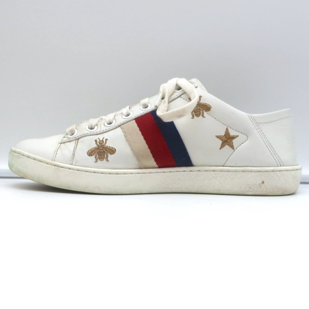 GUCCI ACE BEES & STARS EMBROIDERED SNEAKERS WHITE LEATHER SIZE 35.5 (Runs Large) - Picture 8 of 12